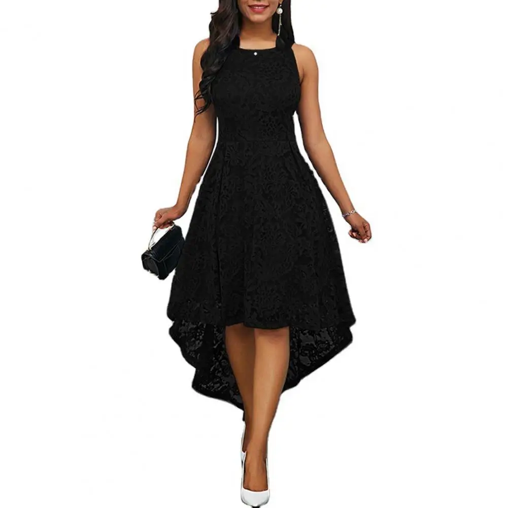 

3XL Plus Size Dress Women Lace Short Sleeve Formal Dress Floral Irregular Hem Women Round Neck Sleeveless Dress for Wedding