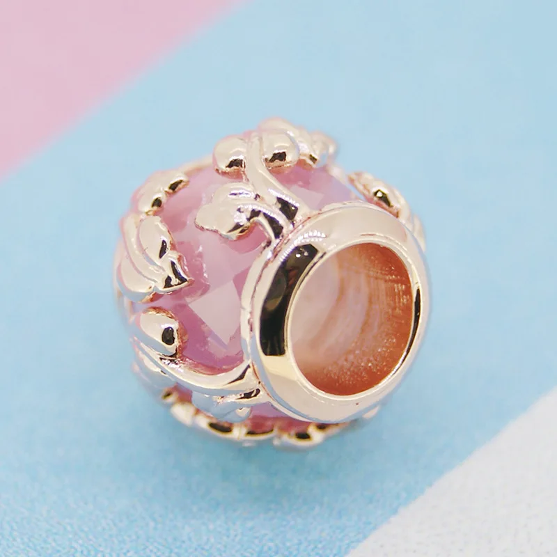 Аутентичные 925 стерлингового серебра бисера розовый декоративные листья