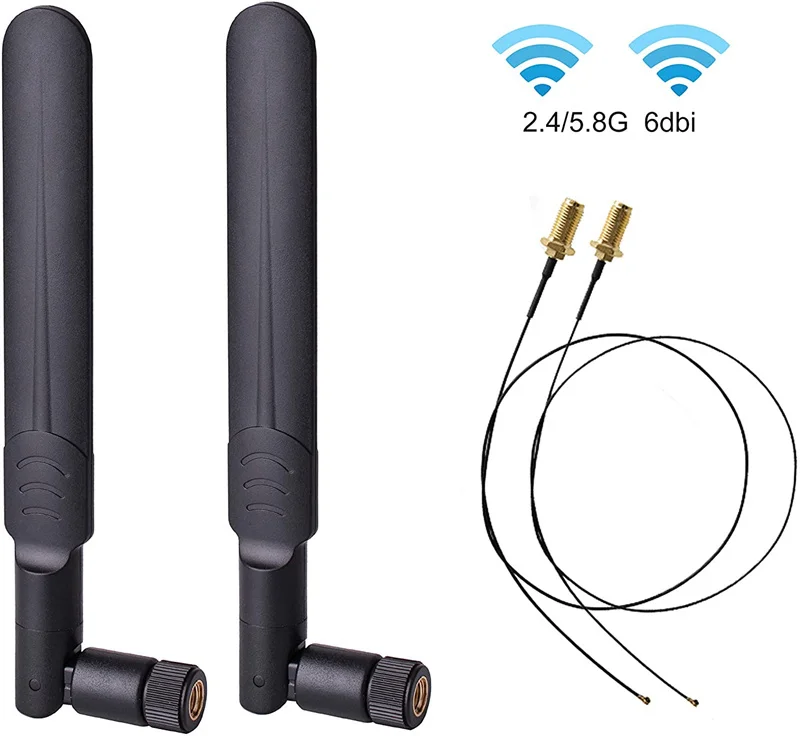 2x8dBi 2.4GHz 5GHz Dual Band WiFi RP-SMA Male Antenna+2 X 35CM RP-SMA IPEX MHF4 Pigtail Cable For M.2 NGFF WiFi WLAN Card