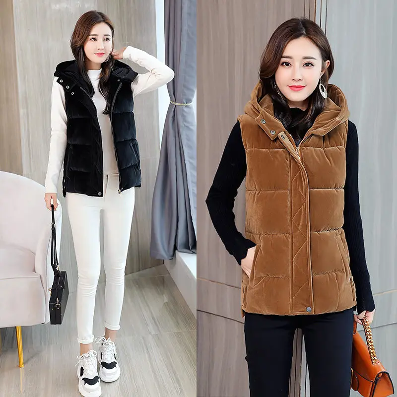 

2020 Новинка осени размера плюс женский пуховый жилет короткий жилет золото бархатное пальто, утепленное пальто из хлопка зимняя куртка с кап...