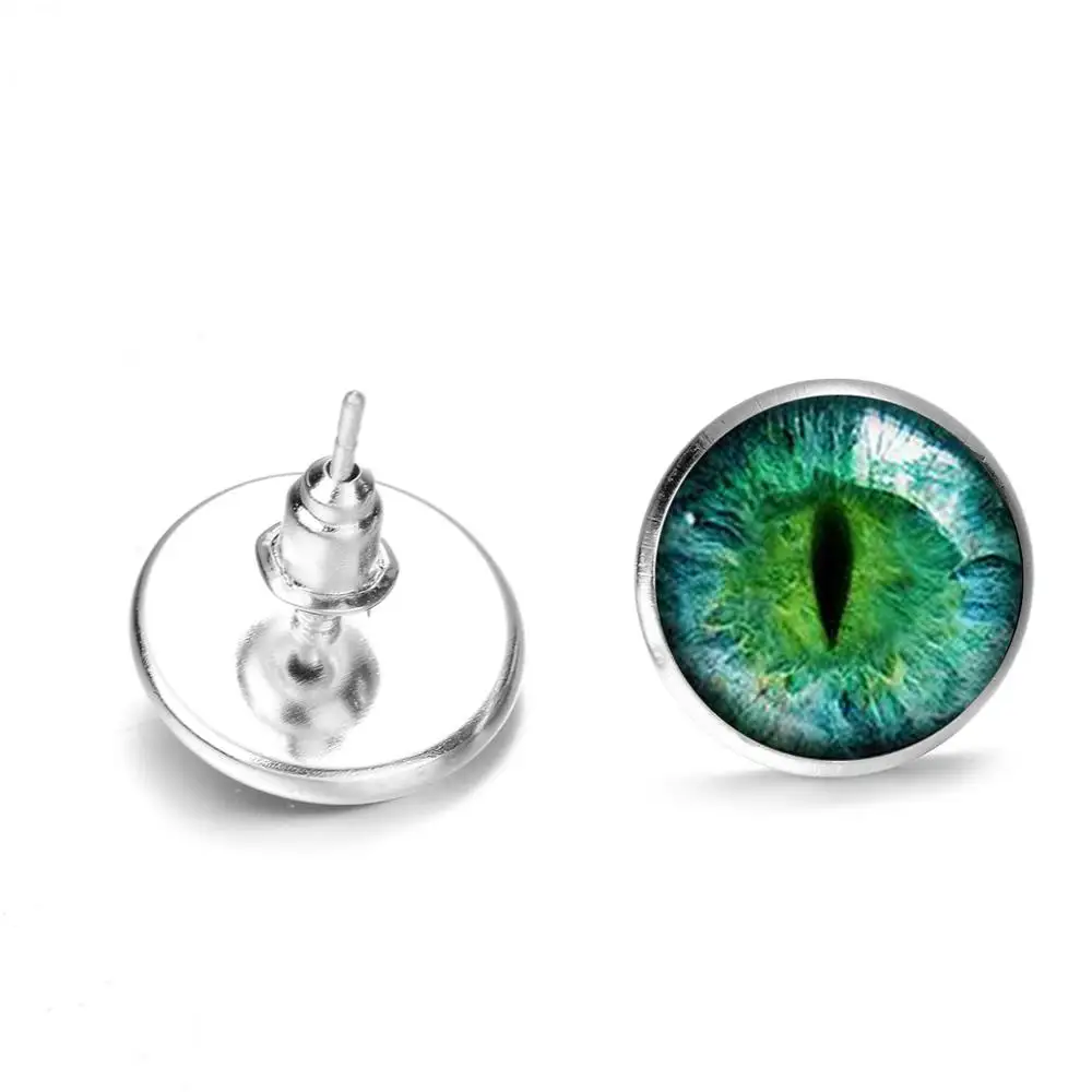 Крутые серьги-гвоздики глаза Дракона зеленые синие фиолетовые красные