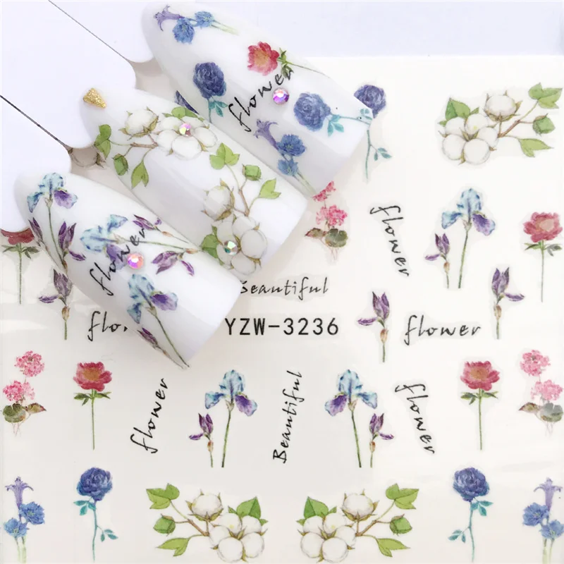 

Fashion Stickers for Nails DIY Cotton Grass Flower Water Sliders Manicure Decor Watercolor Nail Decal Stickers Accessoires