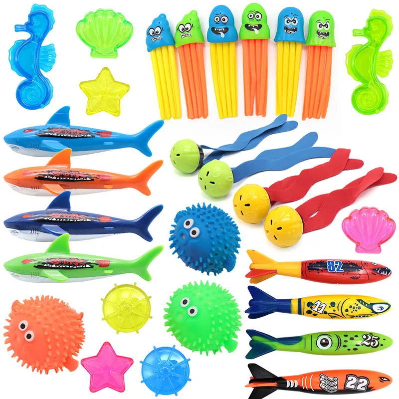 Juguetes de buceo de verano para ni&ntilde;os, juguete para ni&ntilde;os, torpedo, bandoleros, pulpo de cuerda, anillo de pez, piscina, juegos de agua, entrenamiento, buceo, juguete para regalo-0