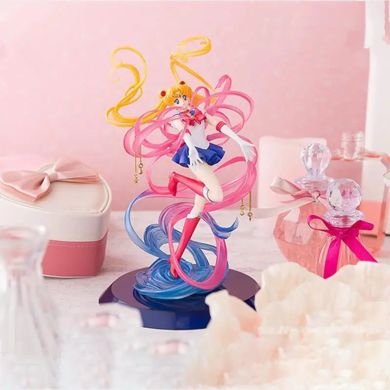 

25cm Sailor Moon Crystal Tsukino Action Figure Toy Model Petit Chara Pretty Guardian Pvc Girl Soldier Collection Doll Gift Box