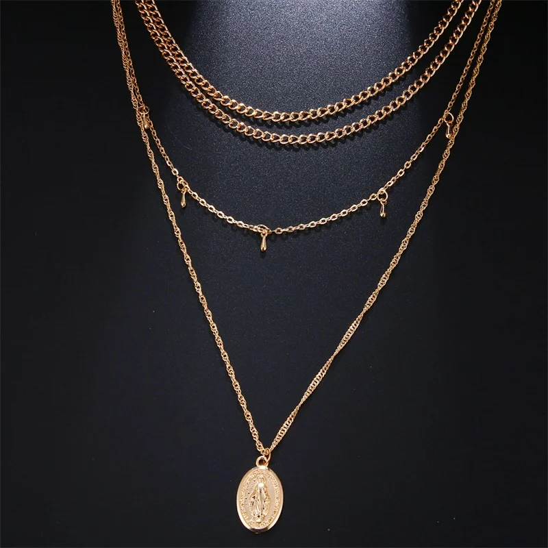 2020 винтажное ожерелье с подвеской Золотой Девы Марии для женщин богемное женское