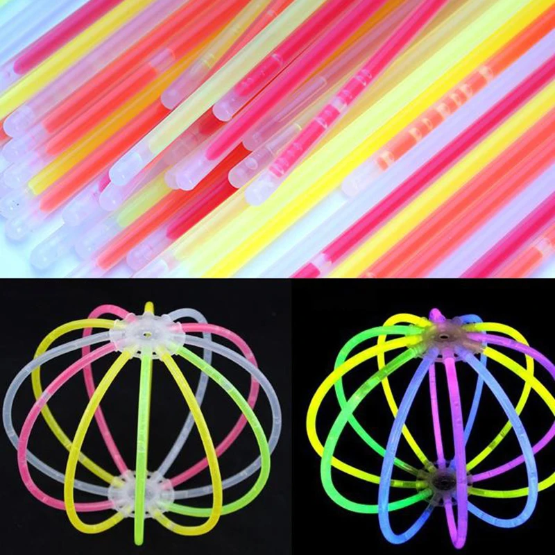 

100Pcs/Lot Color Fluorescence Light Glow In The Dark Stick Party Supplies Glow Sticks Bracelets Kids Light Up Toys Wedding Decor