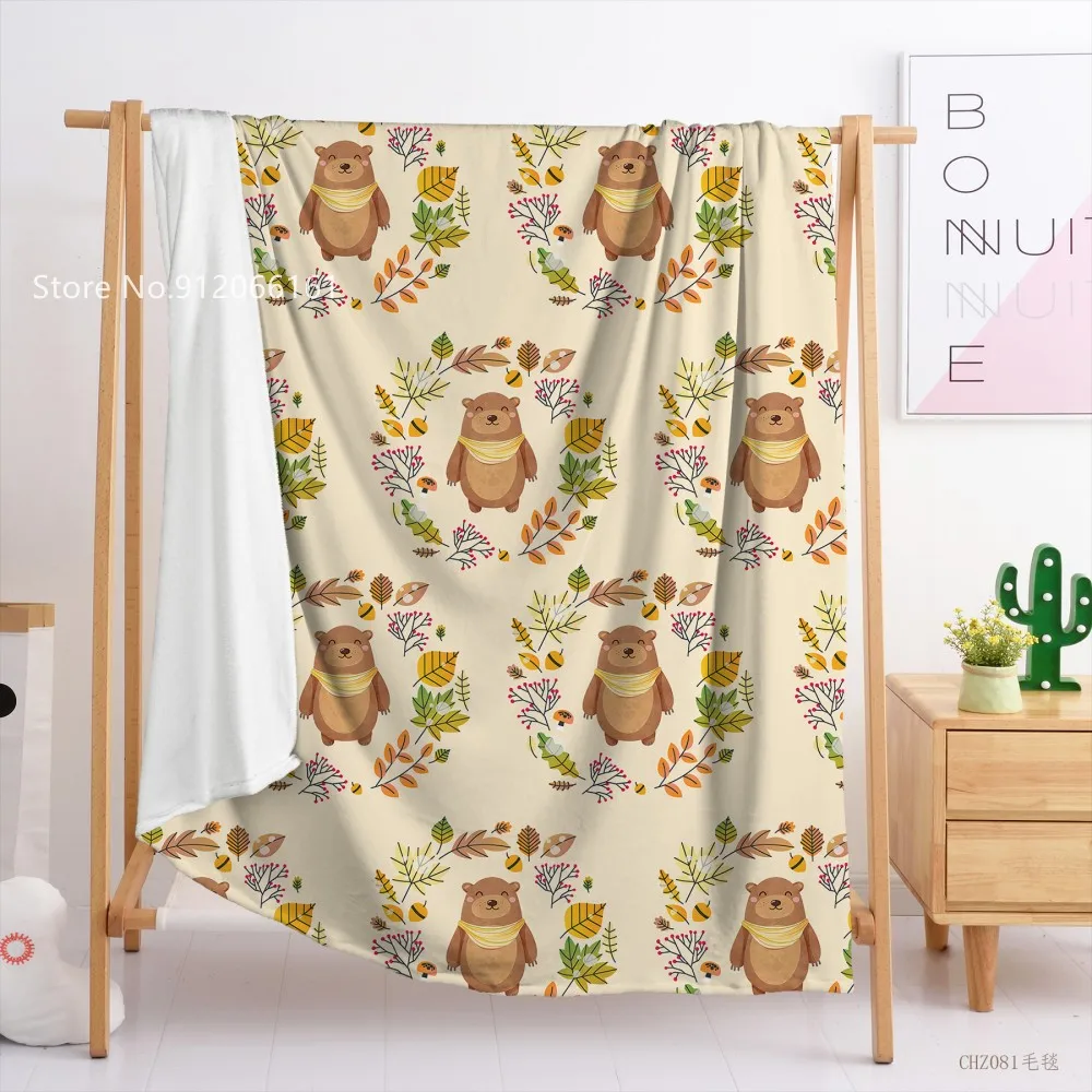 Фланелевое Одеяло с изображением лисы и маленького медведя 3D Рисунок Мультяшные