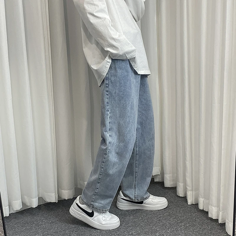 Black/Blue/White Jeans Men's Fashion Casual Baggy Wide-leg Jeans Men Streetwear Loose Hip-hop Straight Denim Trousers Mens S-2XL