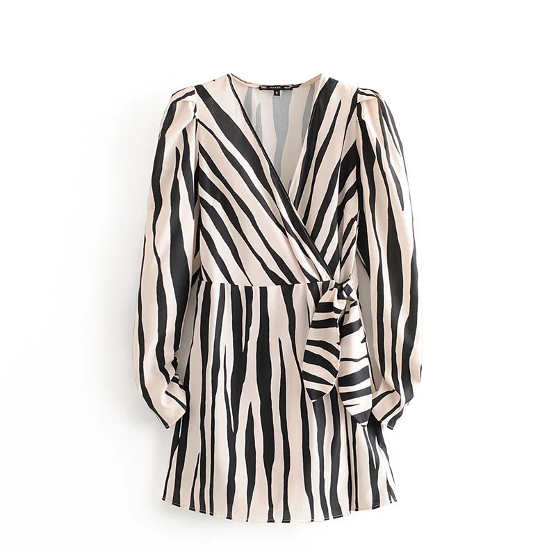 2020 Za Новое повседневное модное женское платье с v образным вырезом в черно белую