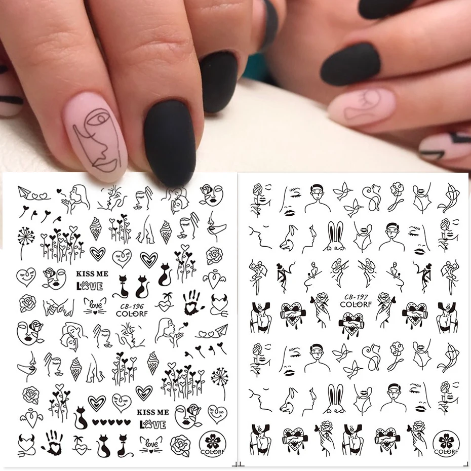 1 шт. черные наклейки для ногтей человеческое лицо цветок розы индивидуальная