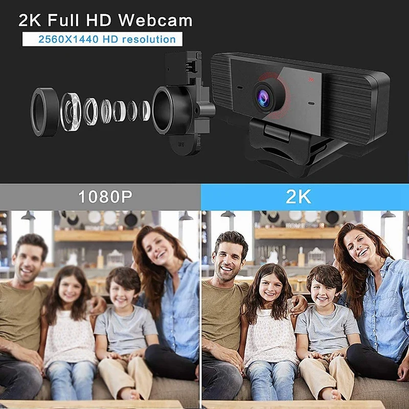 

Webcam with Microphone 30FPS Full HD 2K 1440P Webcam with Privacy Cover and Tripod Wide Angle Video Camera