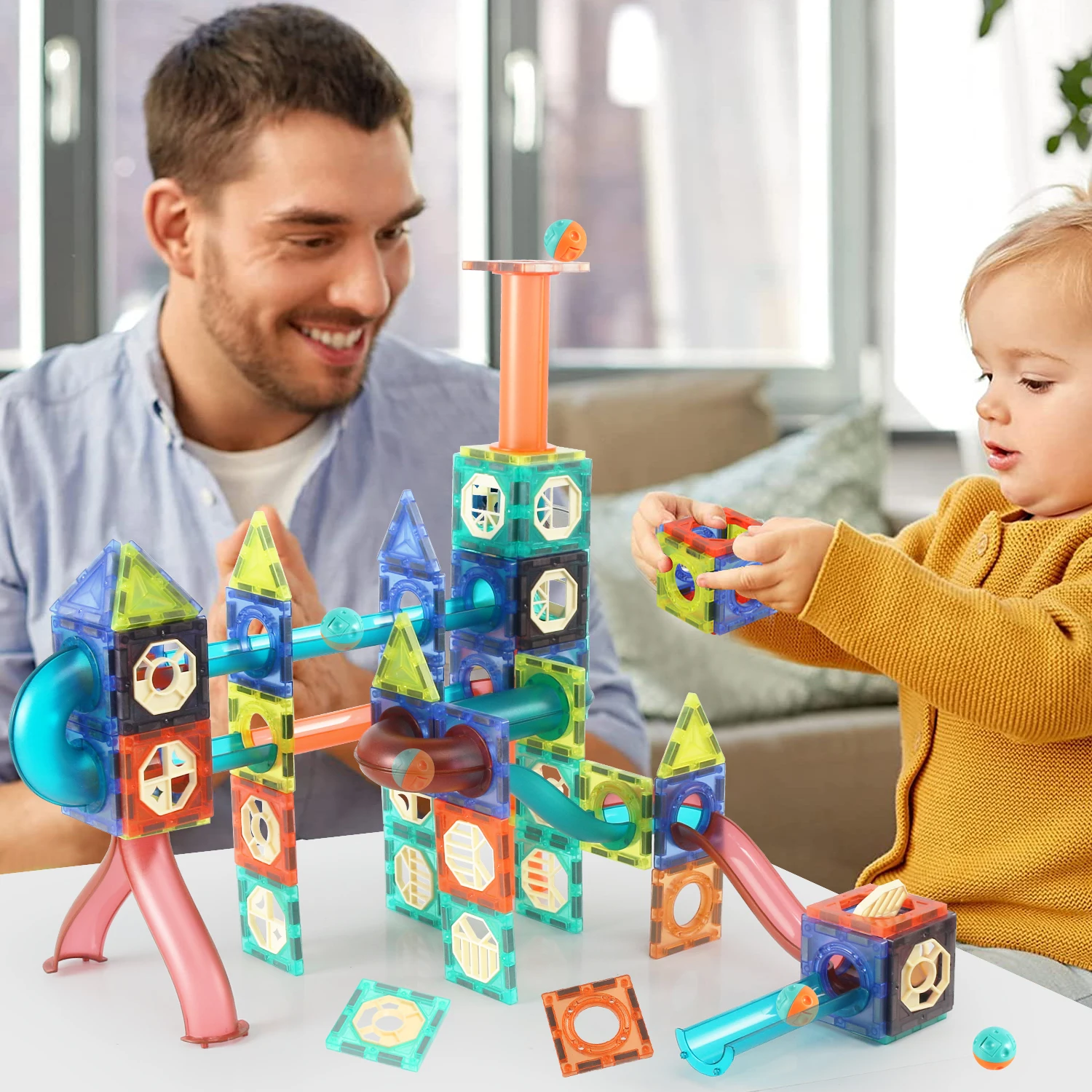 

Kids Magnetic Building Blocks Set DIY Constructor Toys Magnet Slide Ball Model Blocks for Boys Girls Assembly Gifts