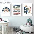 Плакаты с радугой для детской, настенная живопись, плакат с азбукой, цитаты из правил, принт на холсте, настенные картины в скандинавском стиле для декора спальни мальчика