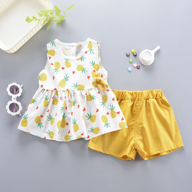 Комплекты одежды для девочек BibiCola новые летние топы с мультяшным принтом и шорты