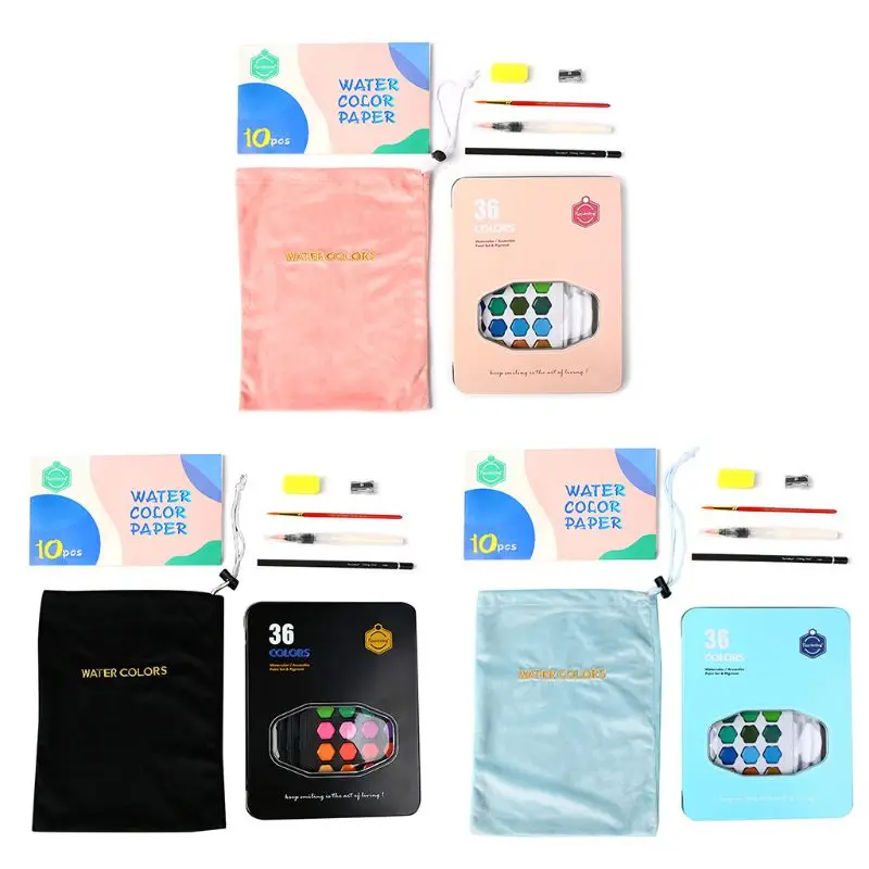Watercolor Pigment Set 36-Color Paint Student Hand-painted Portable Painting Iron Box Water Color Art Supplie | Канцтовары для