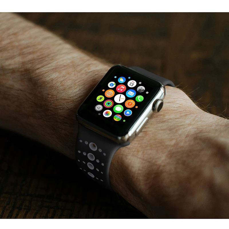 Дышащий силиконовый спортивный ремешок для Apple Watch 5 4 3 2 1 42 мм 38 мм резиновый ремешок для Iwatch 5 4 3 40 мм 44 мм