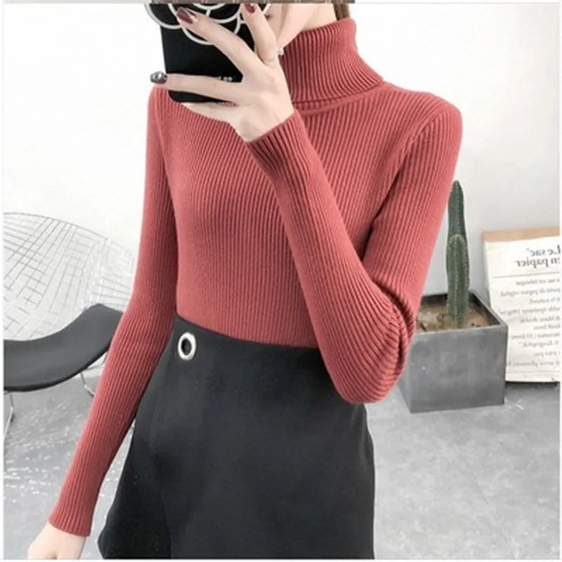 

Spring Autumn 2020 Women Sweater Casual Solid Turtleneck Female Pullover Full Sleeve Warm Soft Winter Knitted Cotton