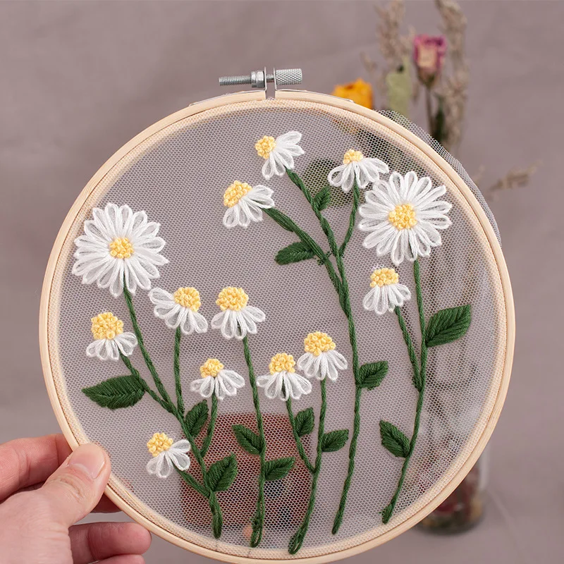 DIY Flowers Plants Pattern Embroidery Set Needlework Tools Printed Beginner Embroidery Round Cross Stitch Kit Sewing Craft Kit 4