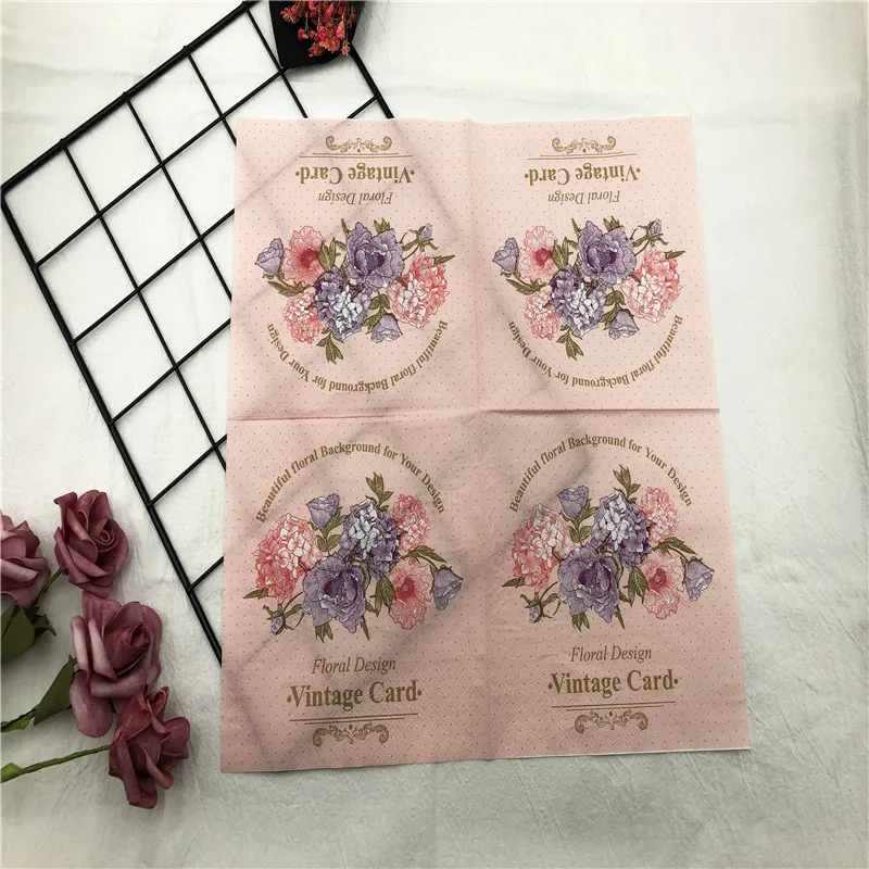 

33*33cm 20Pcs/lot Creative Color Printed Napkins Pink Flower Tissue DIY Birthday Wedding Party Towel Paper Decoration