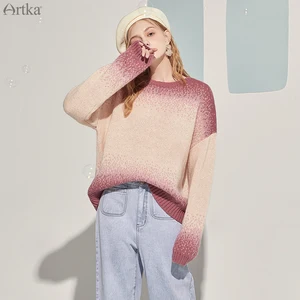 Женский мохеровый свитер с градиентом ARTKA, черный элегантный свободный шерстяной пуловер с круглым вырезом, YB20302Q, осень 2020