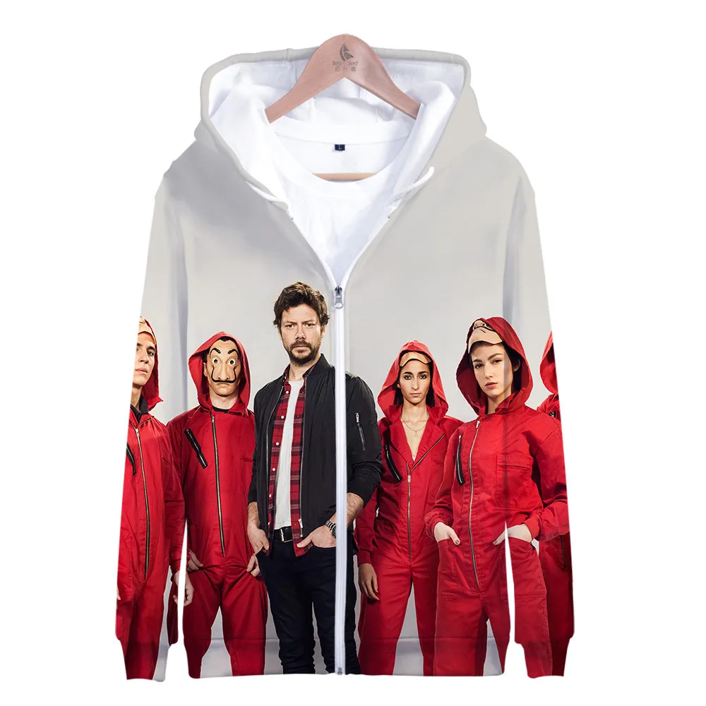 

La Casa De Papel 3D Zipper Hoodie Long Sleeve Hoodies Sweatshirt Money Heist The House of Paper Harauku Jacket Clothes coat