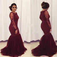 elegant mermaid mother of the bride dresses long sleeves lace applique tulle beaded floor length plus size wedding evening dress