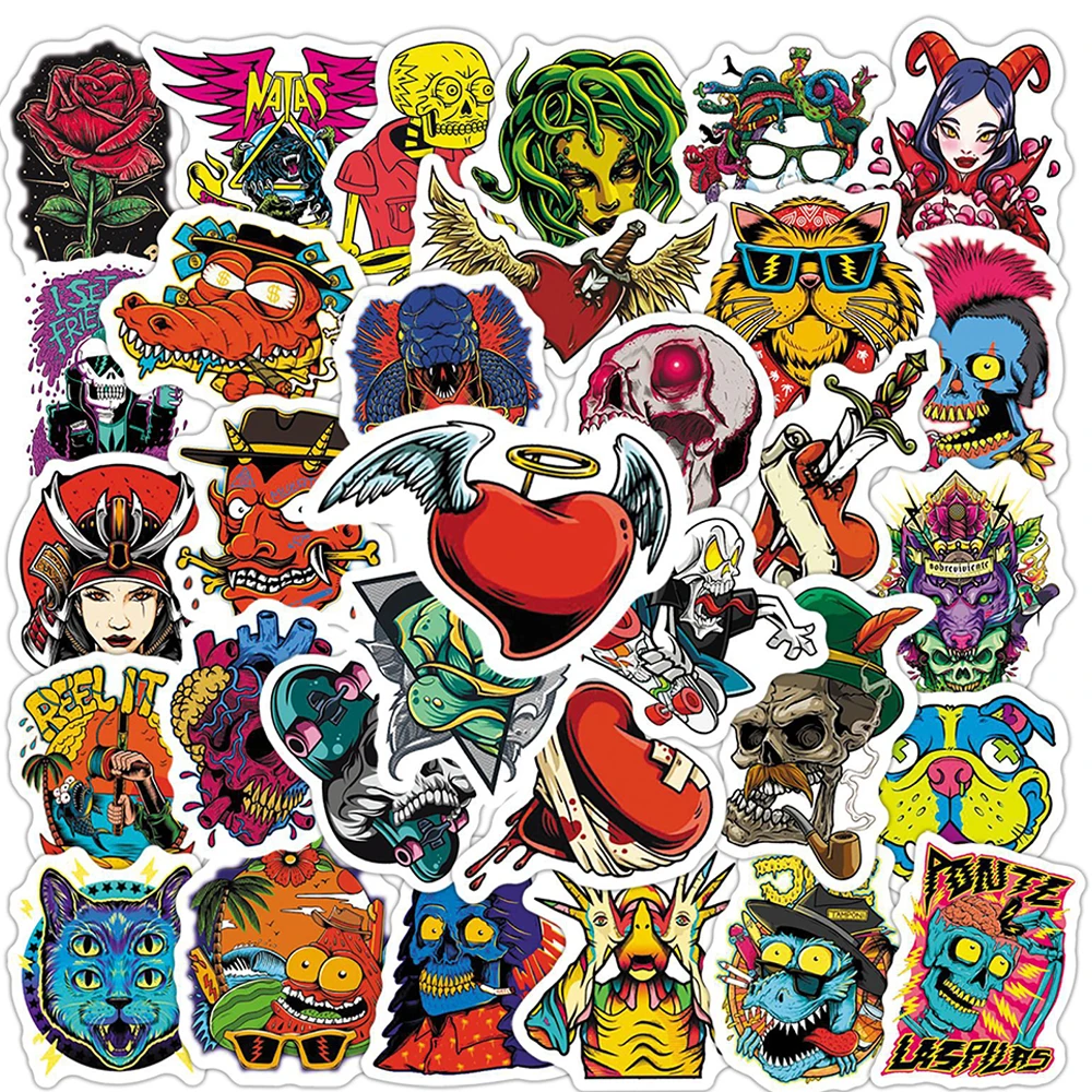 

10/50PCS Gothic Horror Skull Stickers Laptop Guitar Luggage Fridge Phone Waterproof Graffiti Sticker Decal Kid Classic Toys