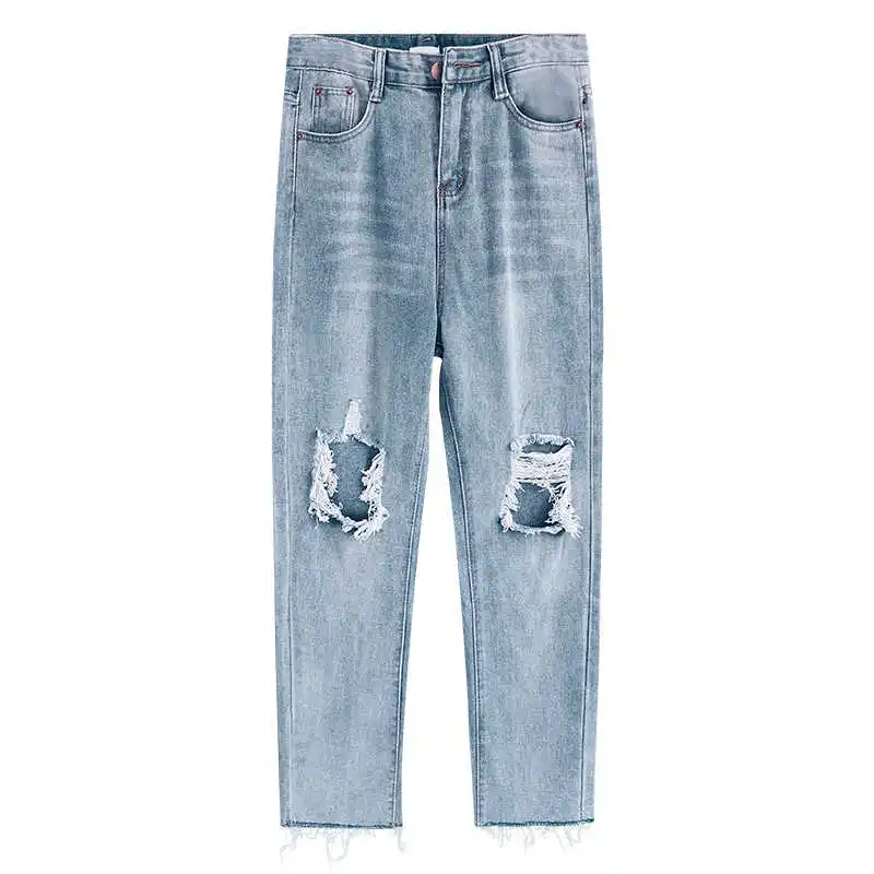 

Ripped Jeans for Women Spring/Summer 2021 New Fashion Casual Hemmed Straight Pants Retro High Waist All-Matching Fashionable