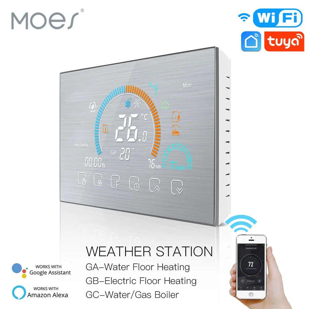 

WiFi Thermostat Programmable Temperature Controller Underfloor Water/Gas Boiler Weather Station Tuya Smart Alexa Voice Control