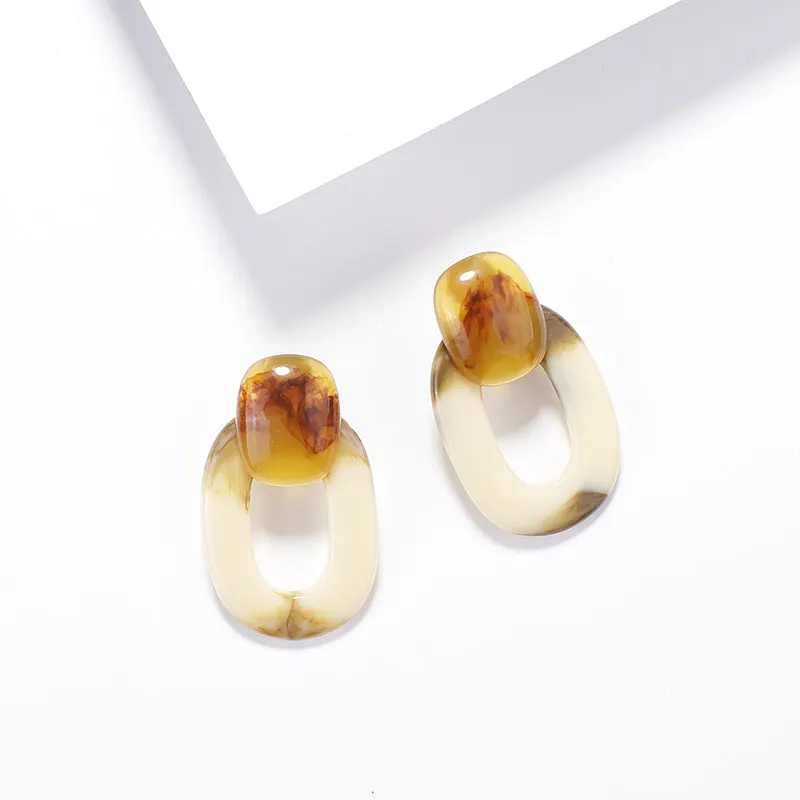 Beige Oval Resin AENSOA этнические деревянные геометрические круглые овальные квадратные висячие серьги винтажные коричневые массивные серьги из акриловой смолы модные ювелирные изделия - Окраска металла: Beige Oval Resin