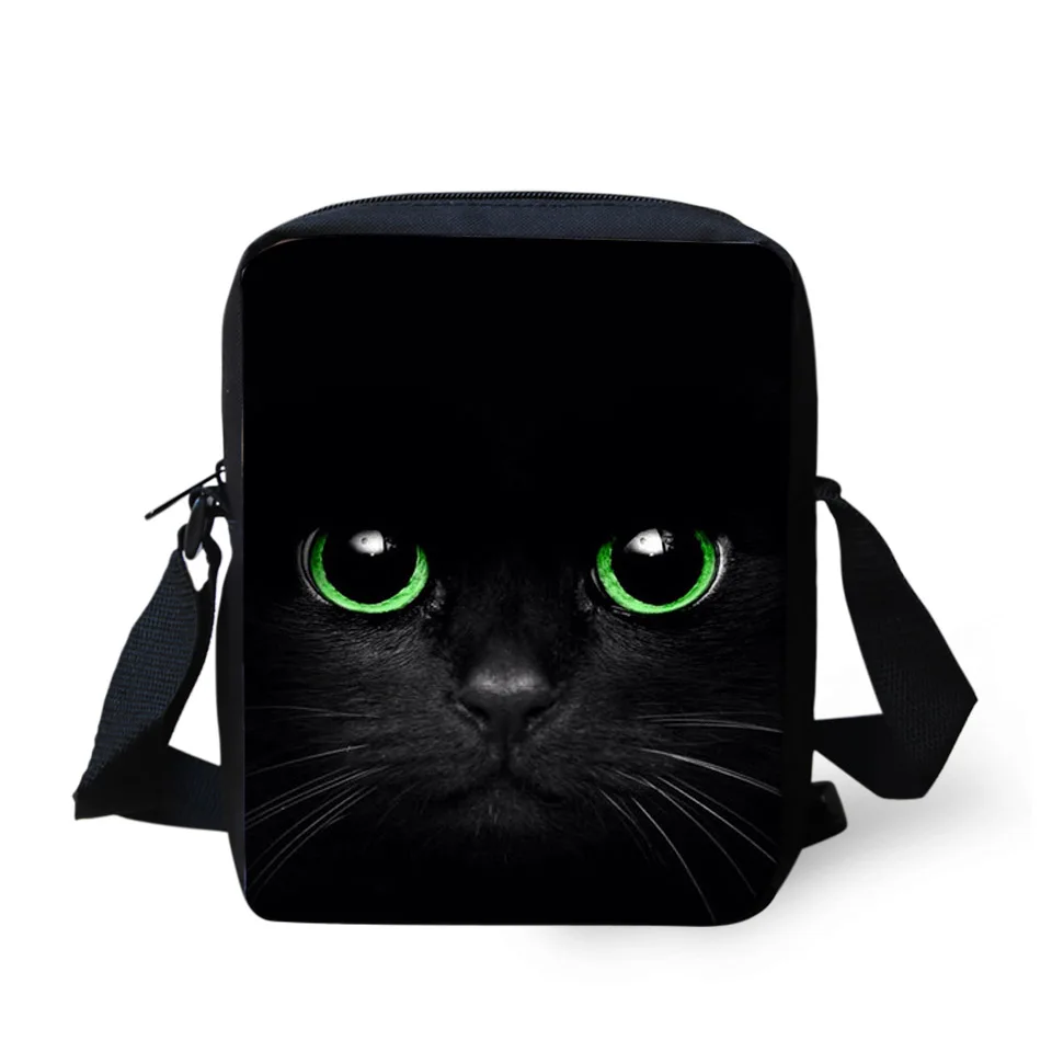

Женские сумки-мессенджеры, черные сумки через плечо с кошками, маленькие сумки с отделениями для монет, дизайнерская Наплечная мини-сумка с мультяшными животными