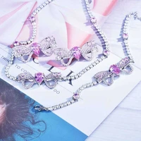 luxury bowknot bracelet chain 925 silver jewelry set inlay shiny zircon charm clavicle necklace for women party birthday gifts