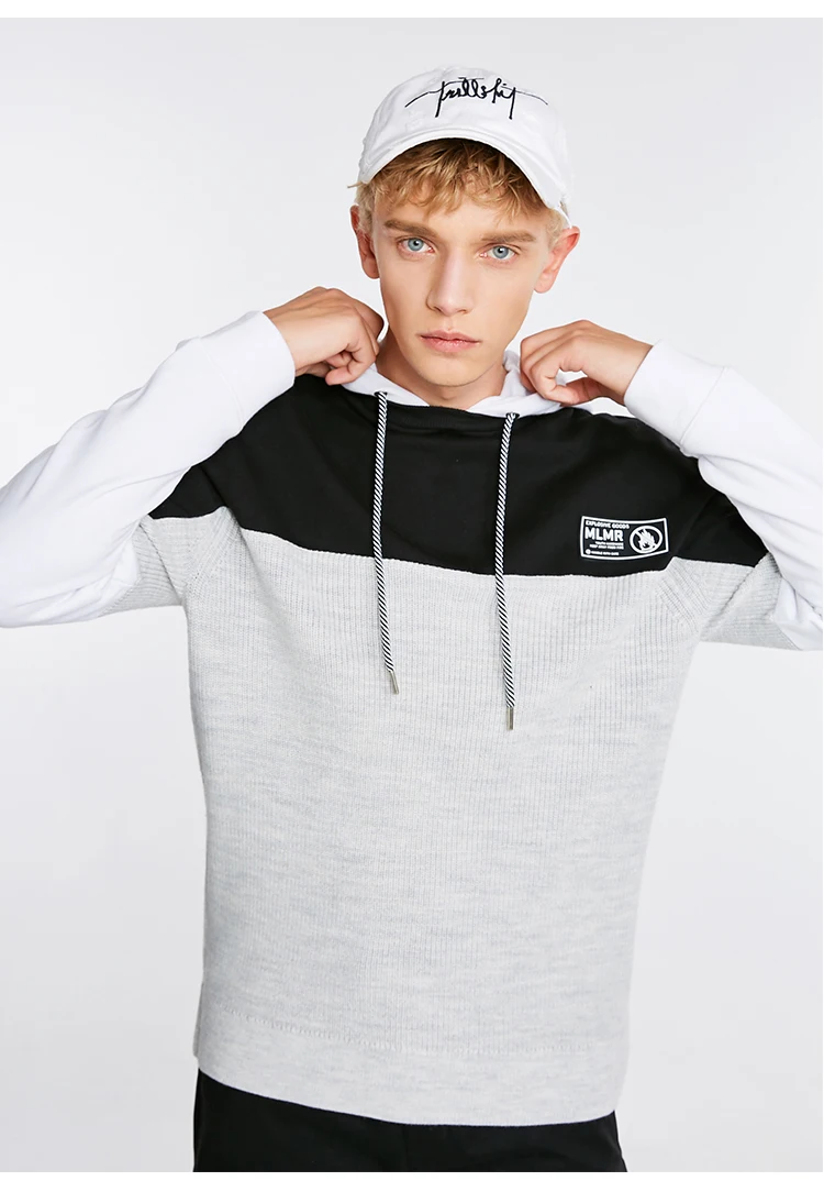 JackJones мужской трендовый цветной контрастный свитер с капюшоном и буквенным принтом, шерстяной пуловер с капюшоном, мужская одежда 218325519