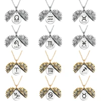 chain necklace zodiac sign print sunflower pendant necklace for women vintage flower creative necklace new alloy jewelry