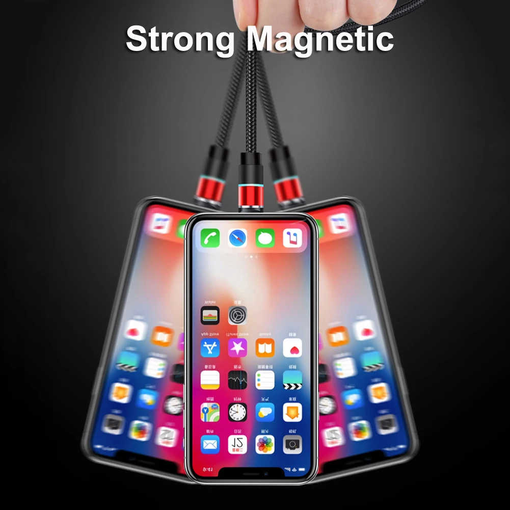 Для iPhone huawei samsung светодиодный 360 ° поворот круглый Сильный магнитный Тип C Micro USB