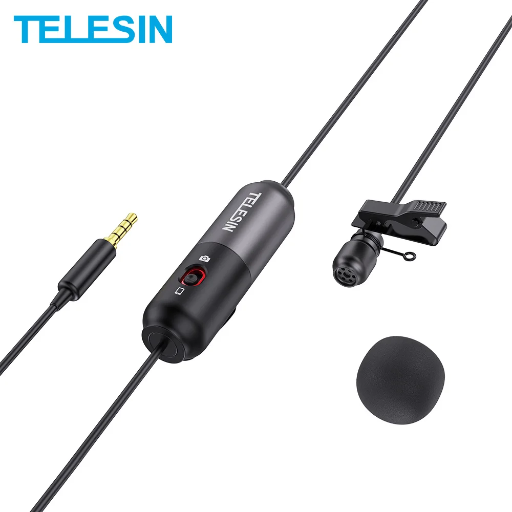 

TELESIN Microphone 5.5m Portable Clip-on Lape Audio 3.5mm Collar Condenser Lapel Mic For Canon iPhone IOS DSLR Cameras