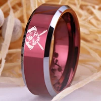 firefighter axe and skull ring red tungsten mens ring firepolice ring wedding engagement ring anniversary gift ring