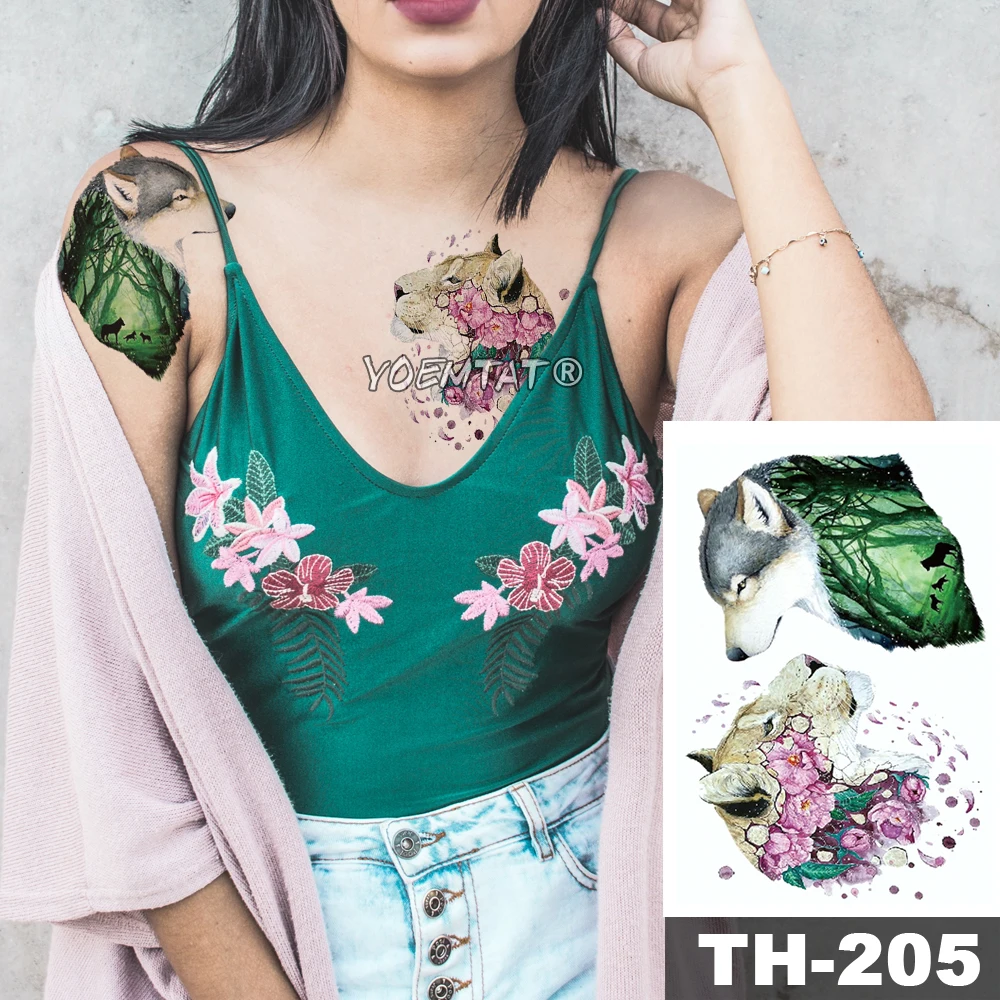 

Waterproof Temporary Tattoo Sticker Flower lion and forest wolf pattern animals Water Transfer body art flash fake tatoo