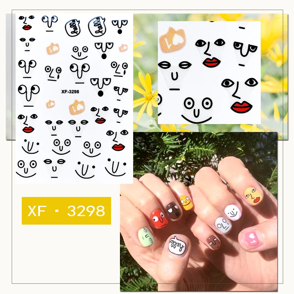 Мультяшные простые линии сделай сам женские украшения для ногтей наклейки