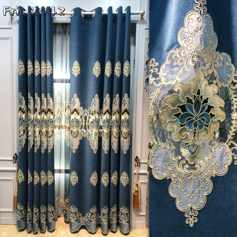 

Роскошная вилла в европейском стиле, синяя шениль, занавеска с вышивкой, готовая занавеска на заказ для гостиной, столовой, спальни