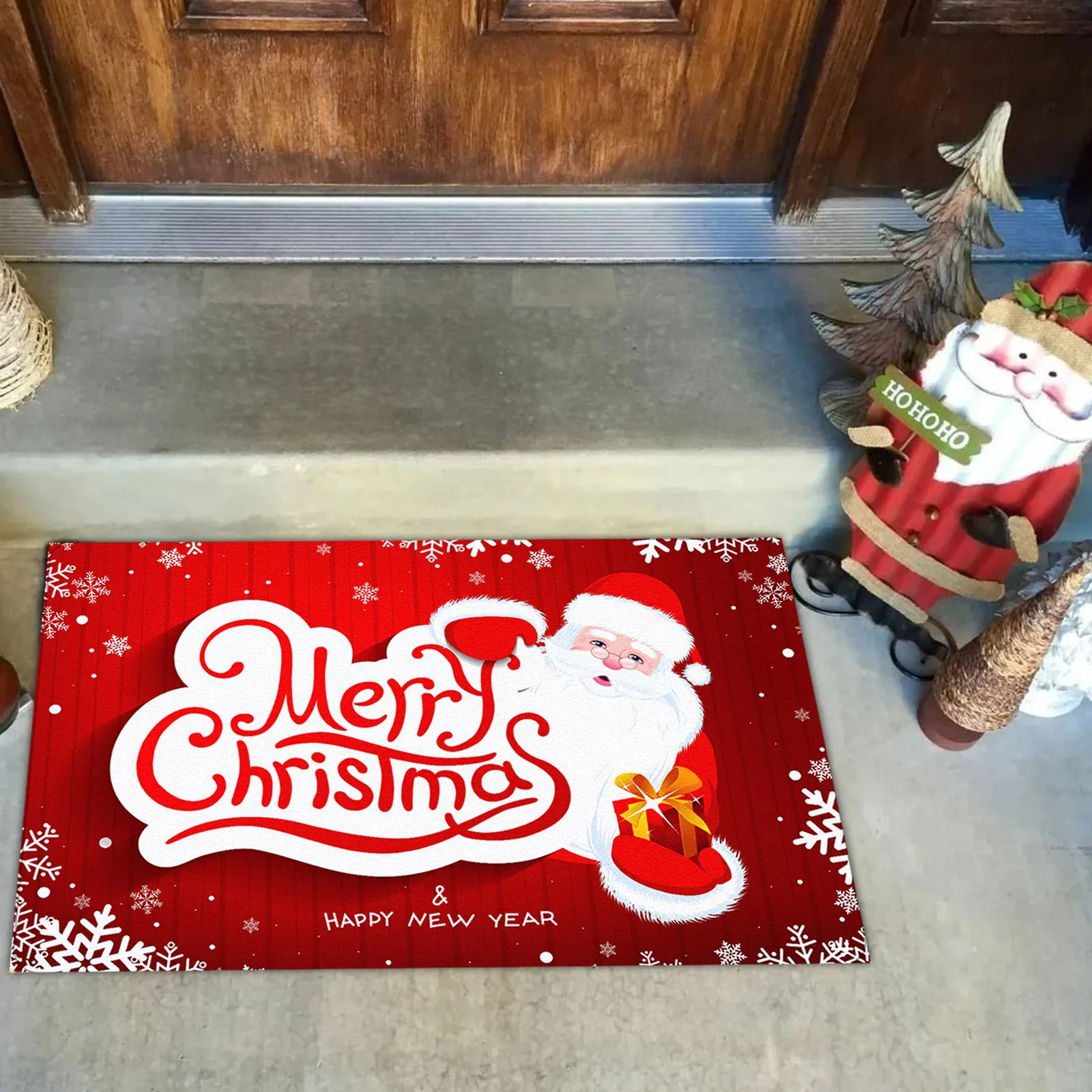 Red Christmas Mat Santa Claus Elk Floor Xmas Non-Slip Doormat Kitchen Bathroom Decor Merry For Home P5 | Дом и сад