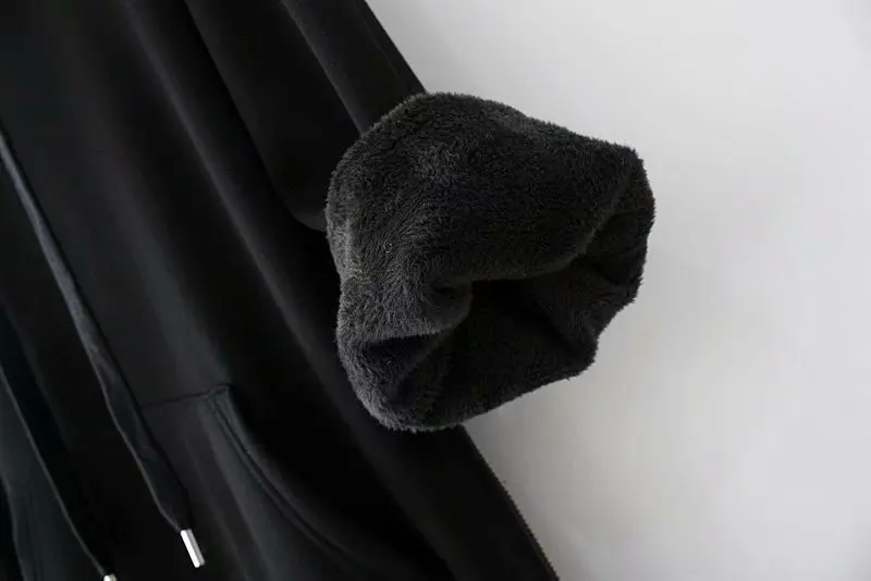 

Hooded Mid-Calf Dress Vestidos Plus Size Women Casual Fleece Long Sleeve Loose Dress Black KKFY5173