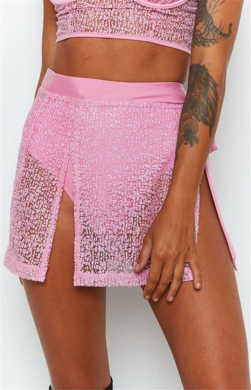 Женский комплект из 2 предметов: сетчатый топ с прозрачными пряжками облегающая