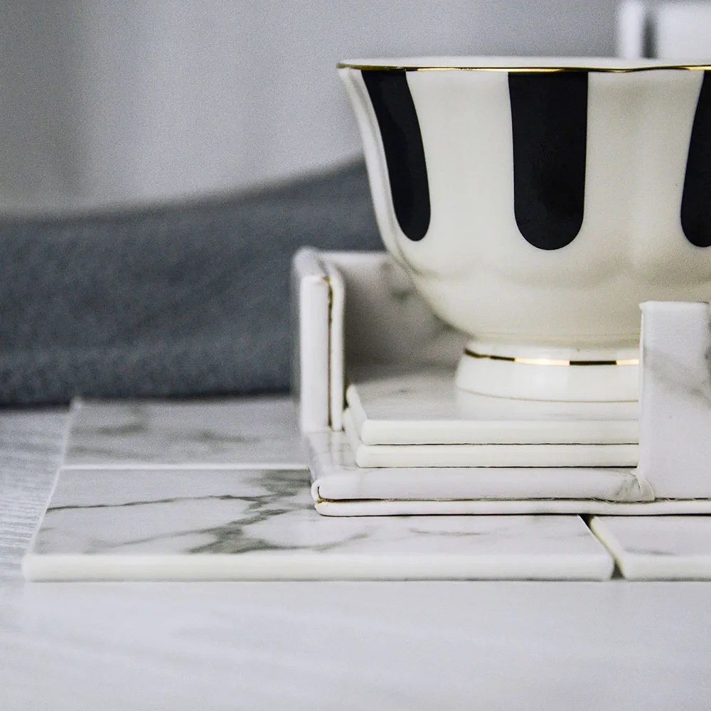 Креативная подставка для стаканов из искусственной кожи Мраморная Подставка