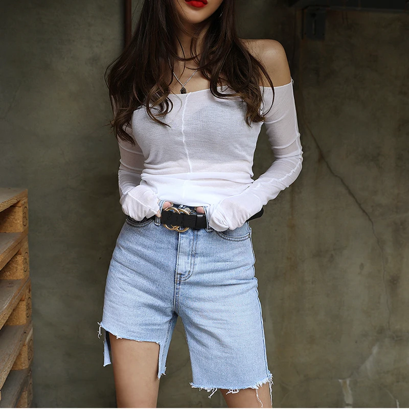Mozuleva Fashion High Waist Blue Destroy Ripped Denim Shorts Female Summer Street Casual Pockets Tassels Women Jean | Женская одежда