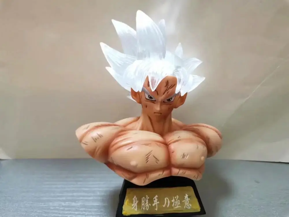 

in sotck 15CM Monkey King Black Hair Goku gk Silver Hair Pink Bust Bust Can Illuminate Hand-made Model Statue Car Decoration