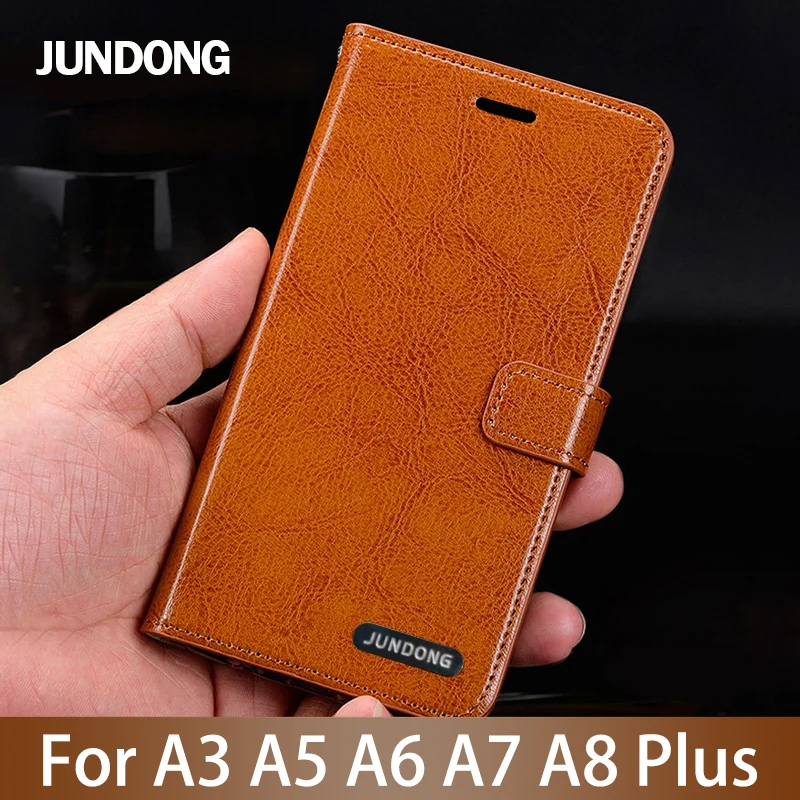 Кожаный флип-чехол для телефона Samsung A5 A6 + A7 2017 A8 plus A9 2018 чехол из воловьей кожи