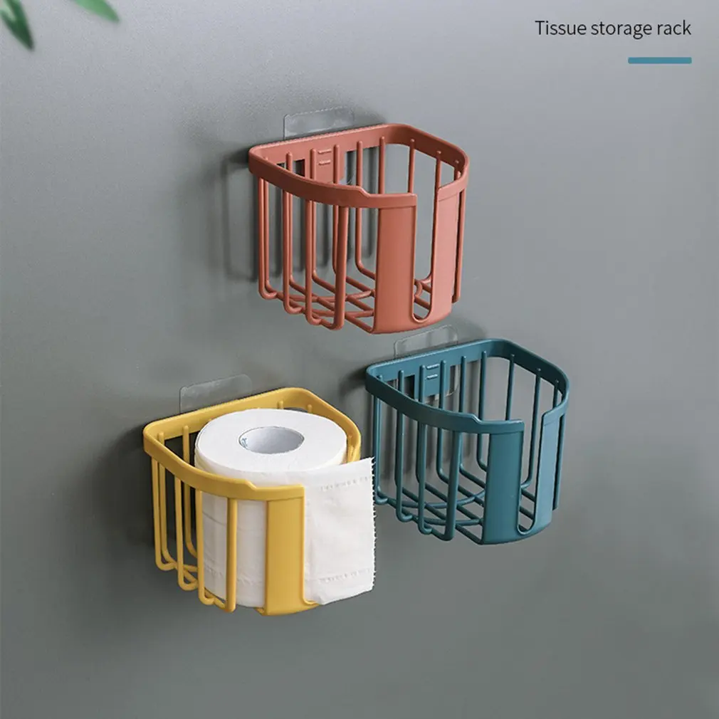 

Bathroom Toilet Paper Rack Wall Mounted Adhesive Organizer No-Drill Leachate Large Capacity Plastic Tissue Holder Hanging Towels
