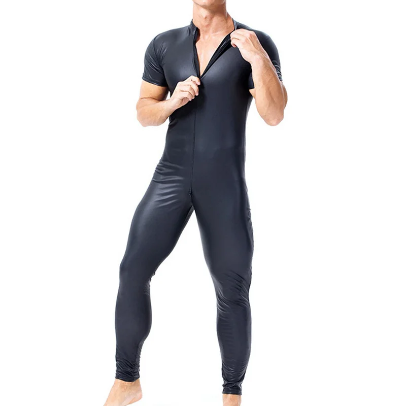 3XL Комбинезоны для геев из искусственной кожи с молнией и открытой промежностью