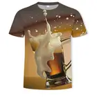 Мужские и женские футболки с коротким рукавом 3D, футболки с принтом пивагамбургера, в стиле хип-хоп, с круглым вырезом, повседневные, модные, 2021